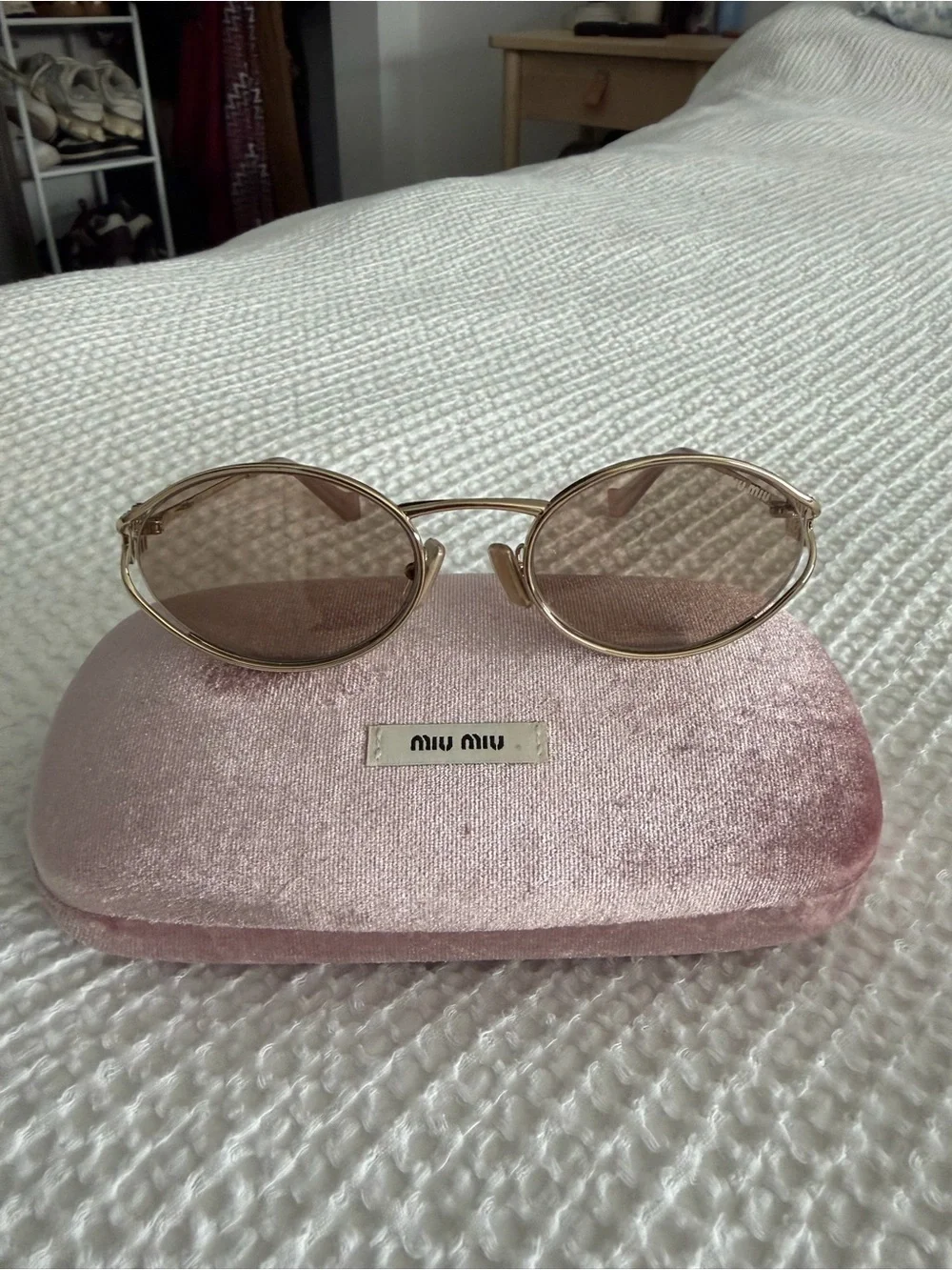 Miu Miu Gold Frame Oval Sunglasses with Pink Gradient Lenses